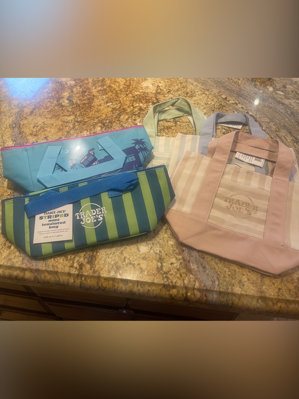 Trader Joe's Assorted Striped Reusable Market Bags - Pink, Green, Blue